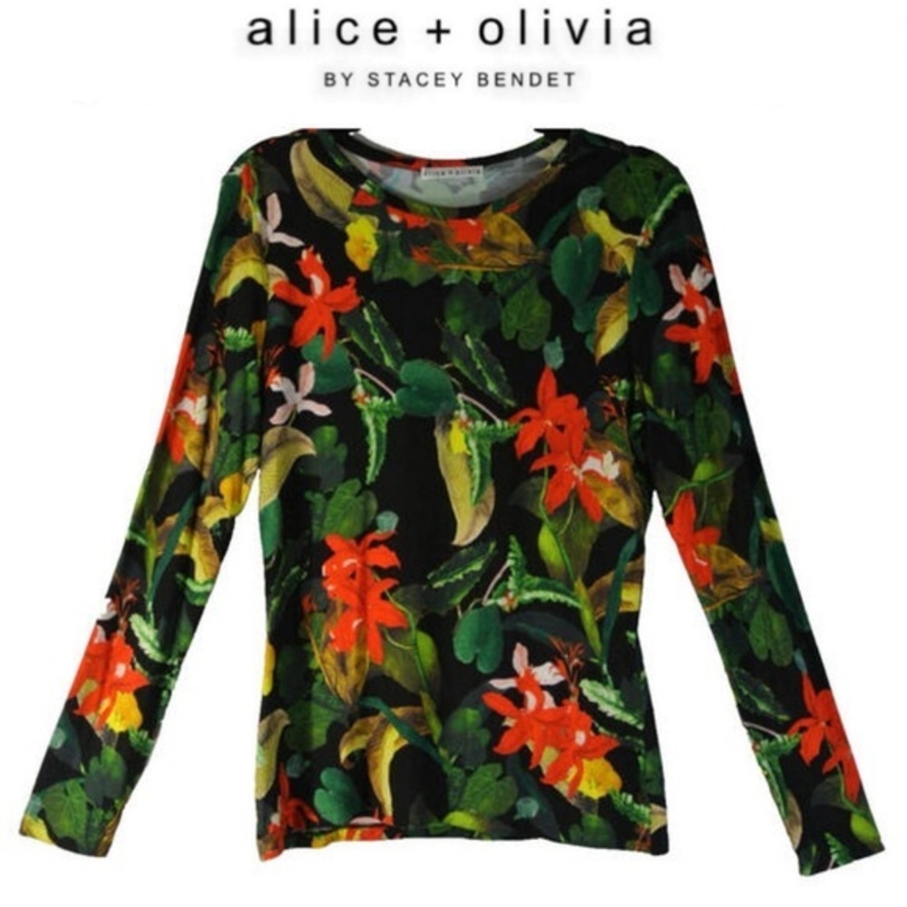 Alice + Olivia Delaina Multicolor Floral Long Sleeve Top Sz M 275$